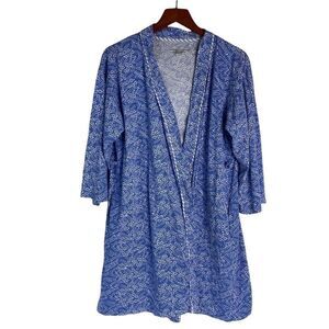 Carole Hochman Floral Robe Cotton Medium M Blue White Wrap NO Belt Long Sleeve